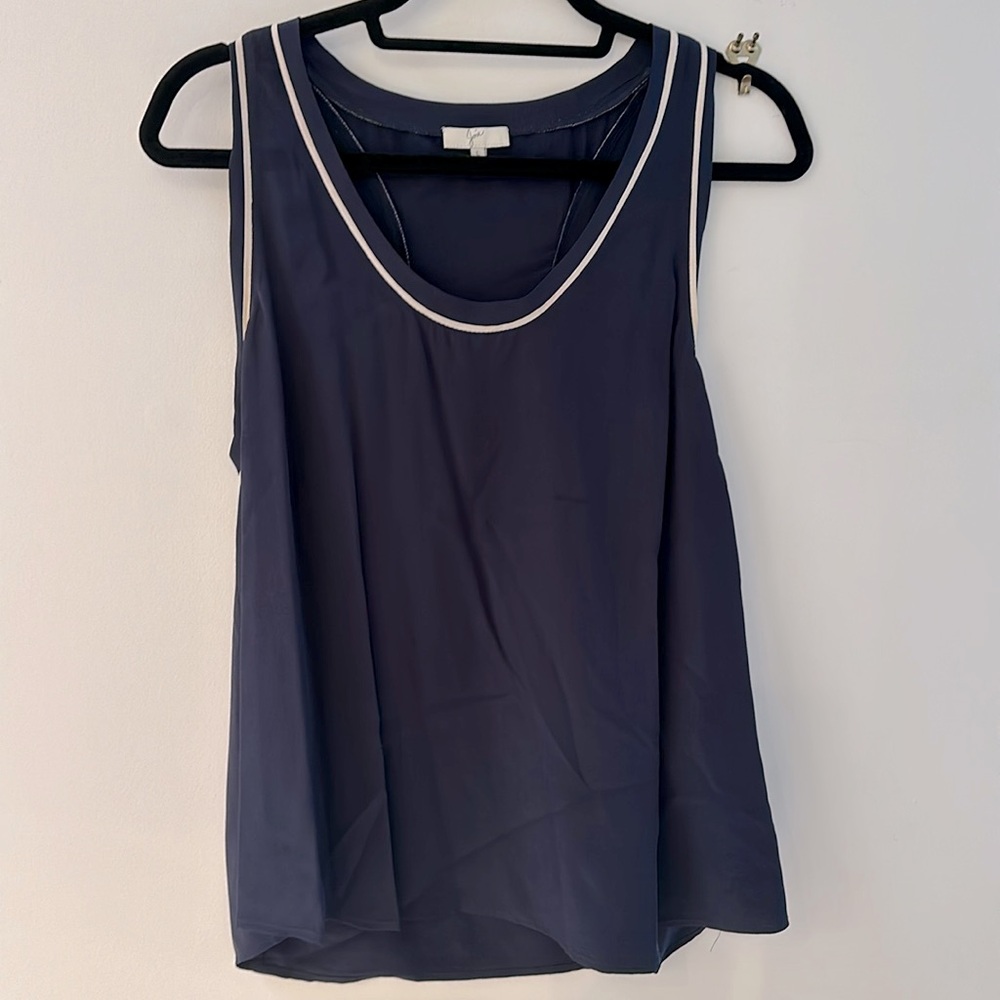 Joie size L navy blue with white piping silk racerback tank